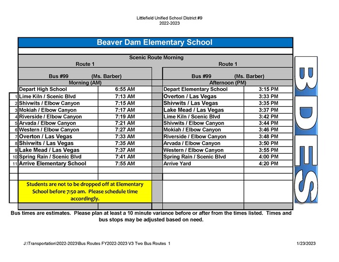 Elementary Bus Routes Page 1