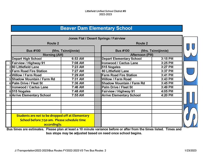 Elementary Bus Routes Page 2