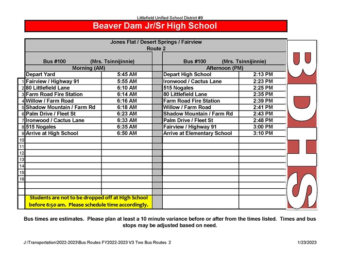 High School Bus Routes Page 2