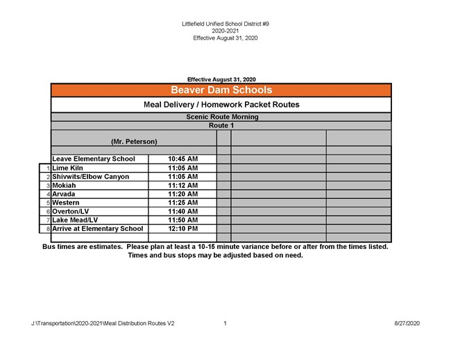 Bus Schedule Page 1